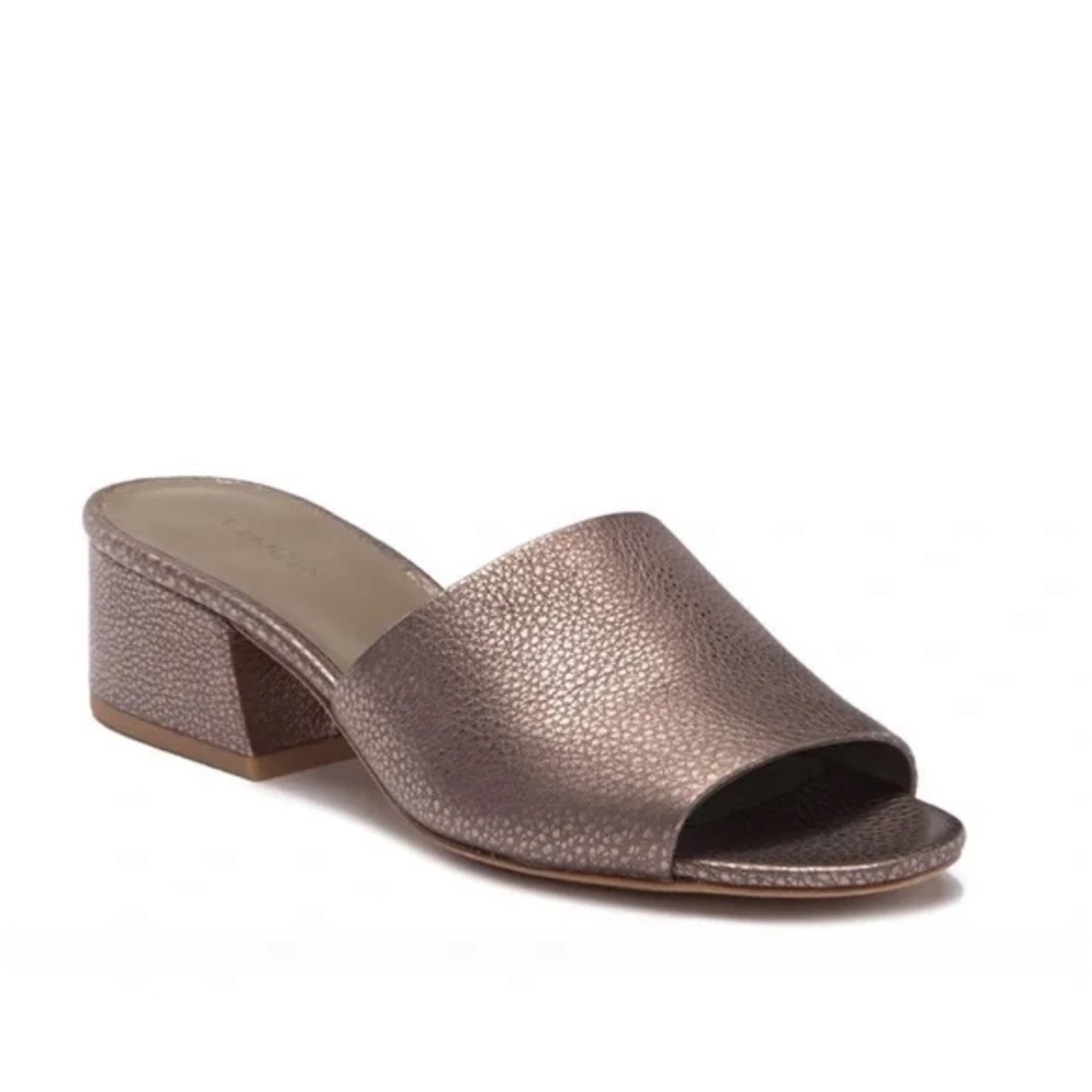 Vince Karissa Leather Slip On Heeled Sandals in Bronze Metallic Size 6